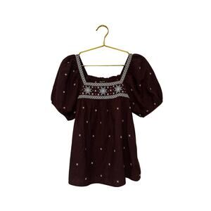 Madewell Embroidered Crinkle Cotton Bubble-Sleeve Top - size XS